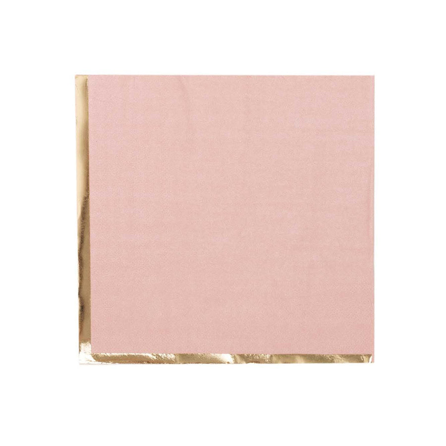 50 Pack Soft Dusty Rose 2 Ply Disposable Cocktail Napkins with Gold Foil Edge, Disposable#whtbkgd