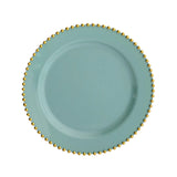 10 Pack Dusty Sage Disposale Party Plates with Gold Beaded Rim, Round Plastic Dinner Plates#whtbkgd