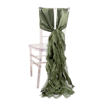 5 Pack Dusty Sage Green Curly Willow Chiffon Satin Chair Sashes