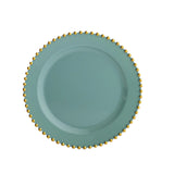 10 Pack Dusty Sage Plastic Salad Plates with Gold Beaded Rim, Disposable Round Appetizer#whtbkgd