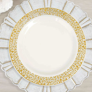 Elegant Gold Lace Rim Ivory Disposable Dinner Plates