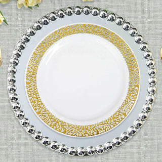 Elegant Gold Lace Rim White Disposable Dinner Plates