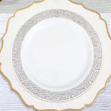 10 Pack | 10inch Elegant Silver Lace Rim White Disposable Dinner Plates, Fancy Plastic Party Plates