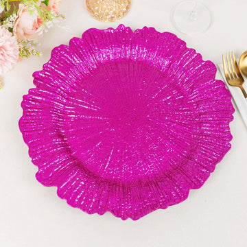 6 Pack 13" Fuchsia Round Reef Acrylic Plastic Charger Plates, Dinner Charger Plates