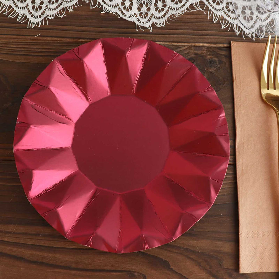 7inch Geometric Burgundy Dessert Appetizer Paper Plates, Disposable Salad Party Plates - 400 GSM