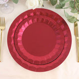 25 Pack | 9inch Geometric Burgundy Foil Dinner Paper Plates, Disposable Party Plates - 400 GSM