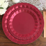 25 Pack | 9inch Geometric Burgundy Foil Dinner Paper Plates, Disposable Party Plates - 400 GSM