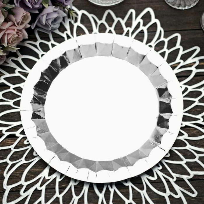 9inch Geometric Metallic Silver Foil Dinner Paper Plates, Disposable Party Plates - 400 GSM