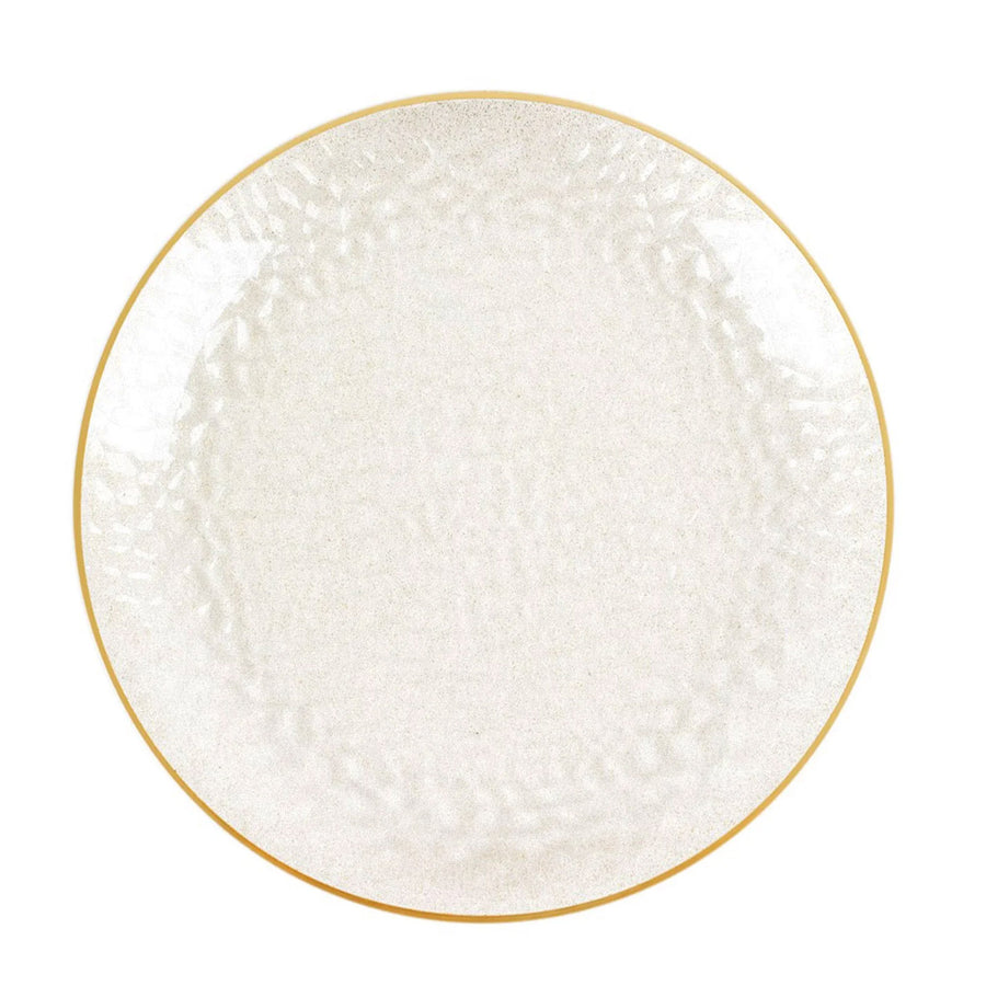 10 Pack Glitter Gold Clear Hammered Plastic Charger Plates, Round Disposable Serving Plates#whtbkgd