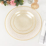 10 Pack Glitter Gold Clear Hammered Plastic Charger Plates, Round Disposable Serving Plates