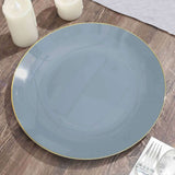 10 Pack | 10inch Glossy Dusty Blue Round Disposable Dinner Plates With Gold Rim