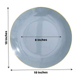 10 Pack | 10inch Glossy Dusty Blue Round Disposable Dinner Plates With Gold Rim