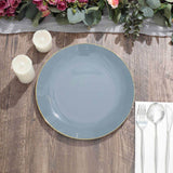 10 Pack | 10inch Glossy Dusty Blue Round Disposable Dinner Plates With Gold Rim