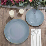 10 Pack | 10inch Glossy Dusty Blue Round Disposable Dinner Plates With Gold Rim