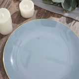 10 Pack | 10inch Glossy Dusty Blue Round Disposable Dinner Plates With Gold Rim