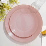 10 Pack 8" Glossy Dusty Rose Round Plastic Salad Plates With Gold Rim, Disposable Appetizer Dessert Party Plates