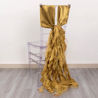 Elevate Your Event with Gold Curly Willow Chiffon Satin Chair Sashes