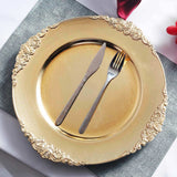 6 Pack | 13inch Gold Embossed Baroque Round Charger Plates With Antique Design Rim