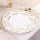 10 Pack Gold Embossed 7.5Inch Plastic Appetizer Salad Plates, Round White/Gold With Scalloped Edges