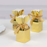 ck | Gold Floral Top Satin Ribbon Party Favor Candy Gift Boxes