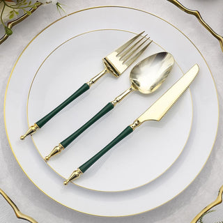 Stylish and Convenient Gold and Hunter Emerald Green Plastic Utensils