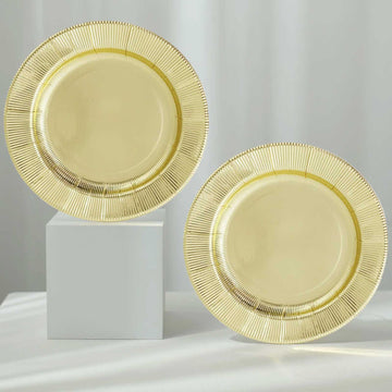 25 Pack 8" Gold Sunray Dessert Appetizer Paper Plates, Disposable Party Plates - 350 GSM