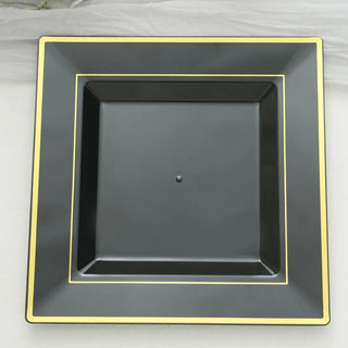 Elegant and Versatile: 10 Pack of Black Square Plastic Disposable Dinner Plates