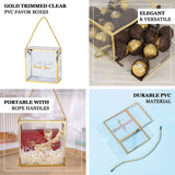 Gold trimmed clear PVC favor box with rope handles, perfect for gifts and versatile use.