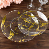 10 Pack | 8inch Gold and Clear Marble Plastic Appetizer Salad Plates