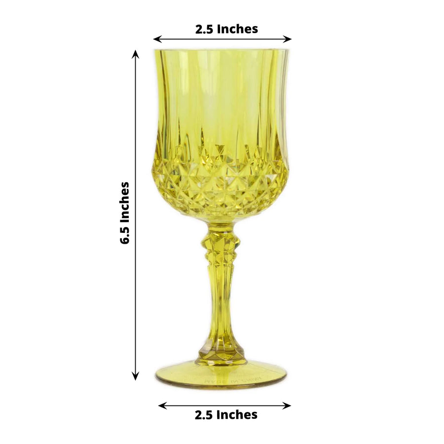 6 Pack 8oz Green Crystal Cut Reusable Plastic Cocktail Goblets, Shatterproof Wine Glasses