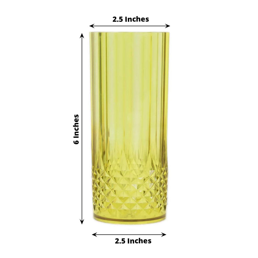 6 Pack 14oz Green Crystal Cut Reusable Plastic Cocktail Tumbler Cups, Shatterproof Tall