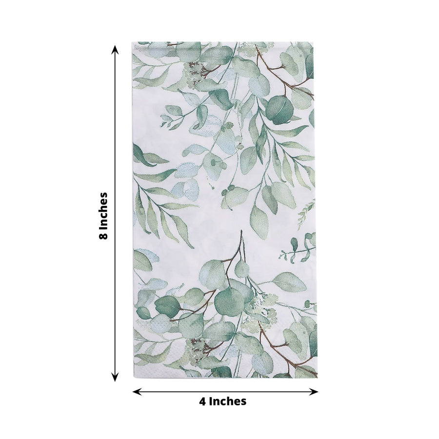 20 Pack Green Eucalyptus Leaf Print Disposable Napkins, Soft 2-Ply Boho Style Paper Dinner