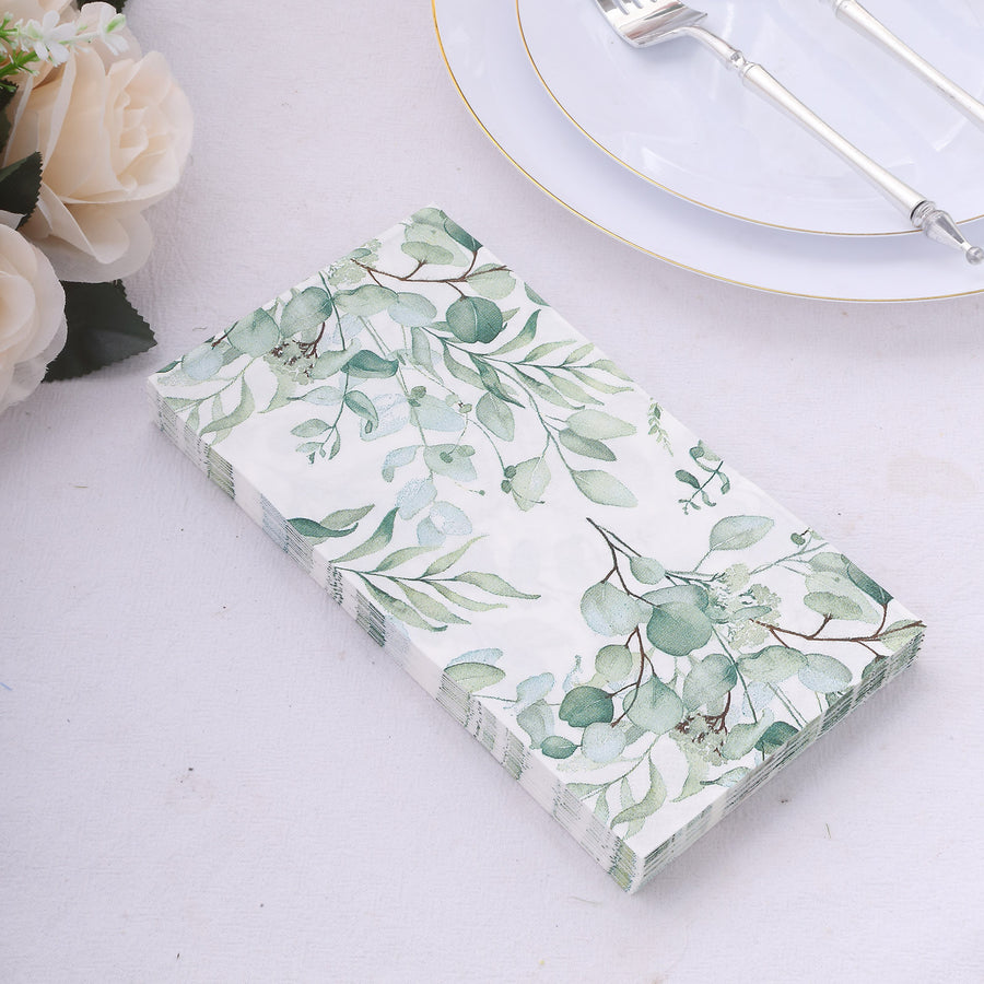 20 Pack Green Eucalyptus Leaf Print Disposable Napkins, Soft 2-Ply Boho Style Paper Dinner Napkins