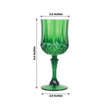 6 Pack 8oz Hunter Emerald Green Crystal Cut Reusable Plastic Cocktail Goblets, Shatterproof Wine