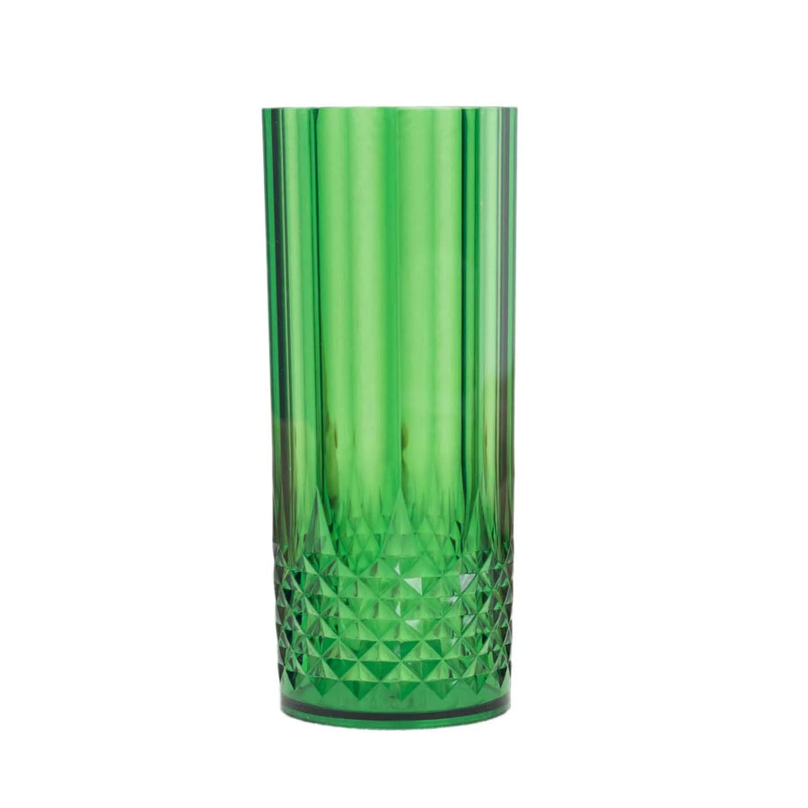 6 Pack 14oz Hunter Emerald Green Crystal Cut Reusable Plastic Cocktail Tumbler Cups#whtbkgd