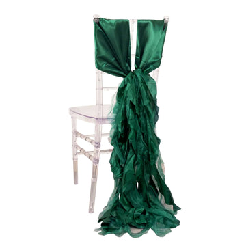 5 Pack Hunter Emerald Green Curly Willow Chiffon Satin Chair Sashes