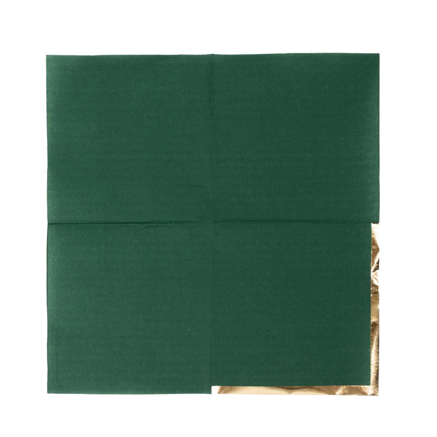 50 Pack Hunter Emerald Green Disposable Cocktail Napkins with Gold Foil Edge#whtbkgd