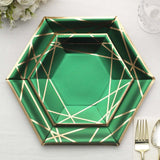 25 Pack | 7inch Hunter Emerald Green/Gold Hexagon Dessert Appetizer Paper Plates