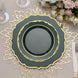 Hunter Emerald Green Plastic Dessert Salad Plates, Disposable Tableware Round Gold Scalloped Rim