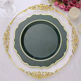 10 Pack | 10Inch Hunter Emerald Green Plastic Dinner Plates Disposable Tableware Round With Gold Rim