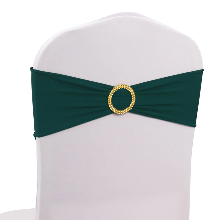 5 Pack Hunter Emerald Green Spandex Chair Sashes with Gold Diamond Buckles, Elegant Stretch