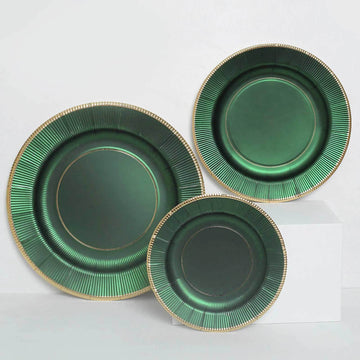 25 Pack 8" Hunter Emerald Green Sunray Dessert Appetizer Paper Plates, Disposable Party Plates With Gold Rim - 350 GSM