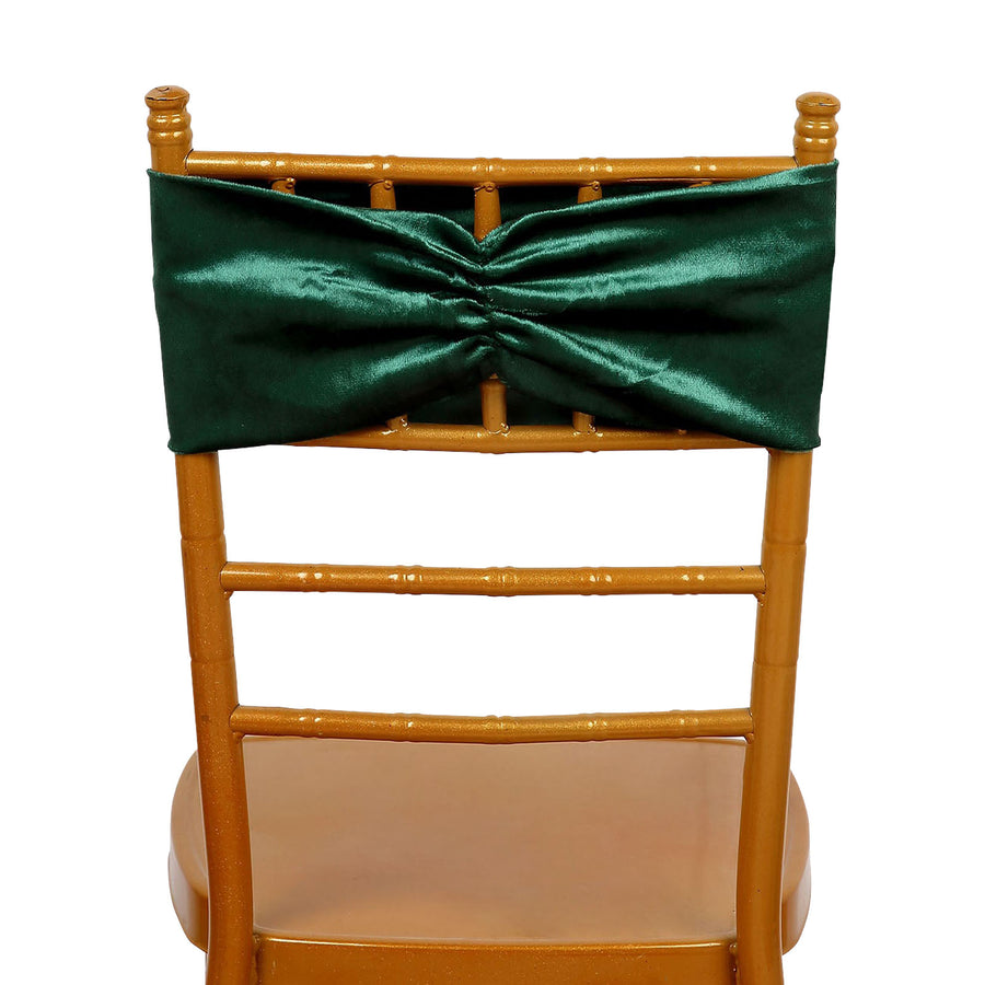 5 Pack Hunter Green Velvet Ruffle Stretch Chair Sashes, Decorative Velvet Chair Bands