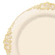 10 Pack | 10inch Ivory Gold Leaf Embossed Baroque Plastic Dinner Plates#whtbkgd