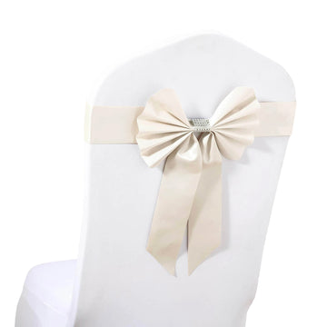 5 Pack Ivory Reversible Chair Sashes with Buckles, Double Sided Pre-tied Bow Tie Chair Bands Satin and Faux Leather
