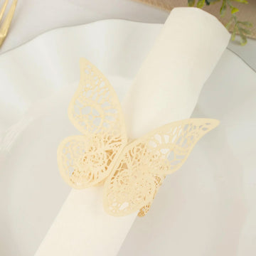 12 Pack Ivory Shimmery Laser Cut Butterfly Paper Chair Sash Bows, Napkin Rings, Serviette Holders