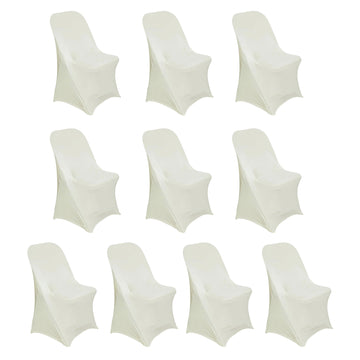 10 Pack Ivory Spandex Folding Slip On Chair Covers, Stretch Fitted Chair Covers - 160 GSM