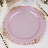 Lavender Lilac Leaf Embossed Baroque Plastic Dinner Plates, Disposable Vintage Round Dinner Plates