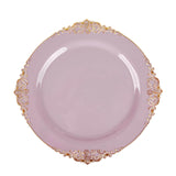 Lavender Lilac Leaf Embossed Baroque Plastic Dinner Plates, Disposable Vintage Round Dinner Plates