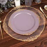 Lavender Lilac Leaf Embossed Baroque Plastic Dinner Plates, Disposable Vintage Round Dinner Plates